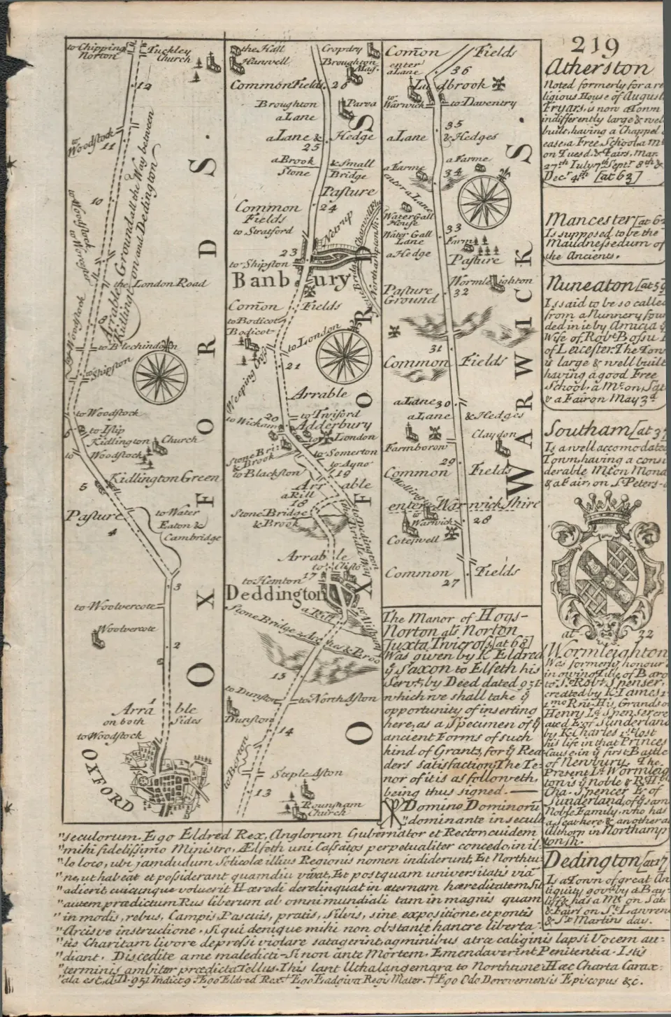 Britannia Depicta E Bowen c1730 Map Oxford Banbury Nuneaton Derby Etc.