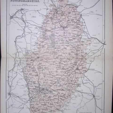 Nottinghamshire 150 Years-Old 1875 Coloured Detailed Antique 1875 Map-38
