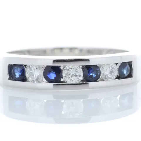 9ct White Gold Channel Set Semi Eternity Diamond And Sapphire Ring (S0.30) 0.25 Carats