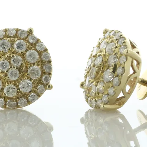 9ct Yellow Gold Round Cluster Diamond Stud Earring 1.35 Carats