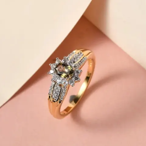 New! Natural Golden Tanzanite and Natural Cambodian Zircon Ring In 18K Vermeil Yellow Gold Overlay