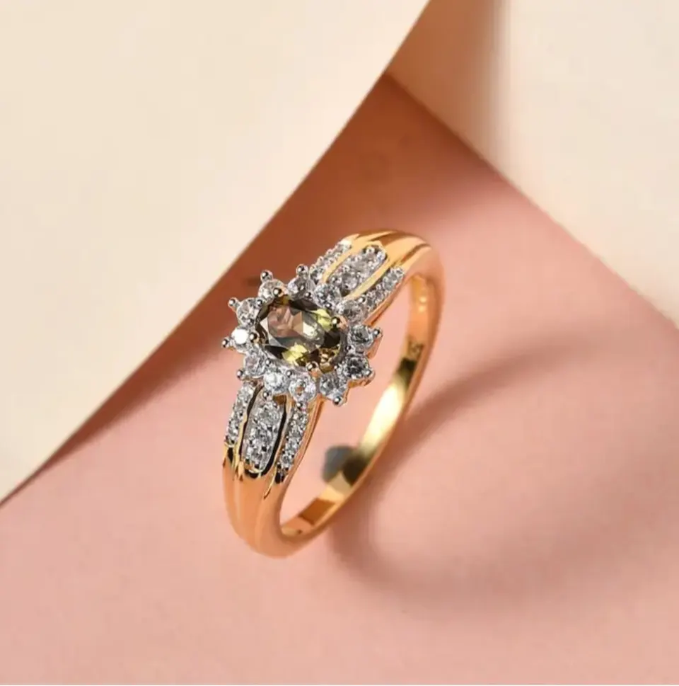 New! Natural Golden Tanzanite and Natural Cambodian Zircon Ring In 18K Vermeil Yellow Gold Overlay