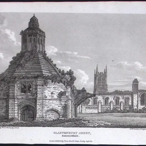 Glastonbury Abbey Somerset Antique 212 Years-Old Georgian Steel-Engraving-172