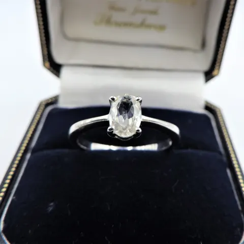 White Sapphire Solitaire Sterling Silver Ring New with Gift Pouch