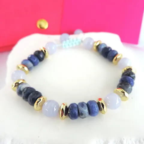 Nikki & Me Blue Agate & Quartz Gemstone Bracelet 'New'