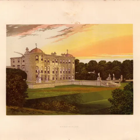 Powerscourt Co Wicklow Ireland Gilt-Edge Coloured Antique Book Plate.