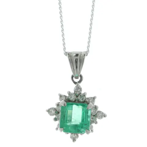 Platinum Emerald Cluster Diamond And Emerald Pendant (E1.42) 0.32 Carats