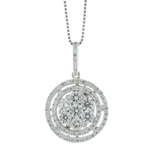 18ct White Gold Diamond Cluster Pendant And Chain 1.00 Carats