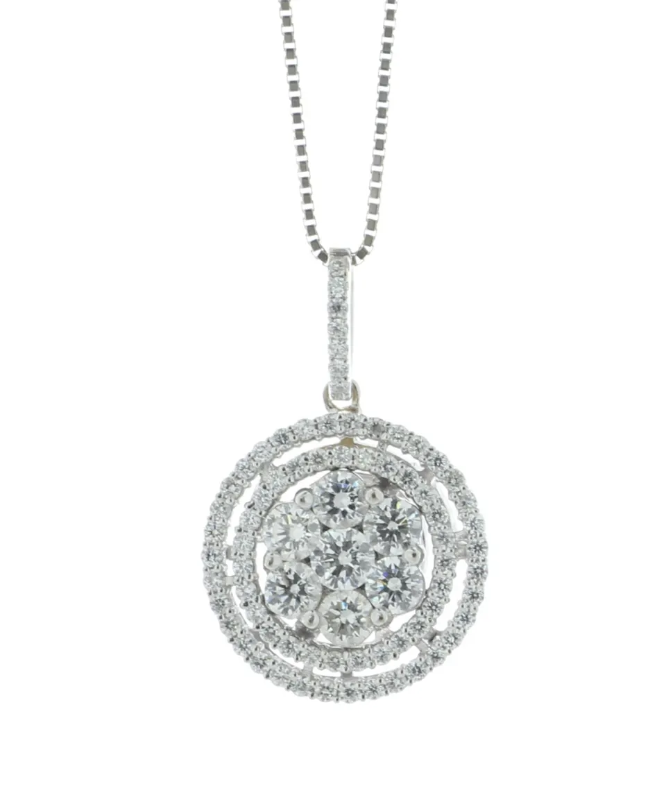18ct White Gold Diamond Cluster Pendant And Chain 1.00 Carats