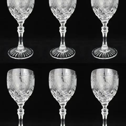 Set of 6 Brier Glass Vine Pattern Wine Glasses