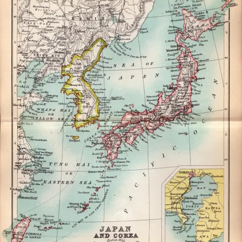 Japan & Corea (Korea) Double Sided Antique 1896 Map.