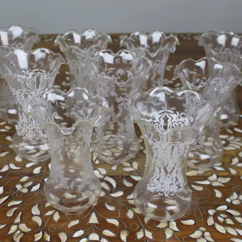 Collection of 9 Vintage Etched Glass Lampshades