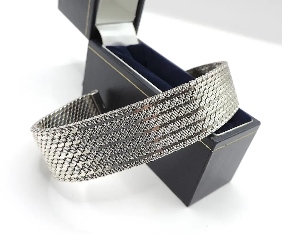 Argente Italy Sterling Silver Flat Link Bracelet 80 Grams With Gift Box