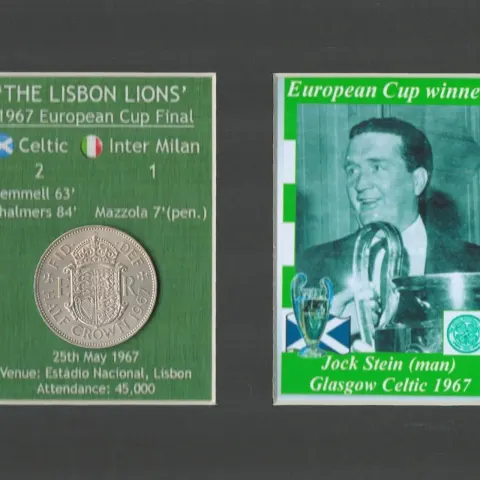 Jock Stein Celtic FC European Cup Mount & Original Coin Metal Art Display Set