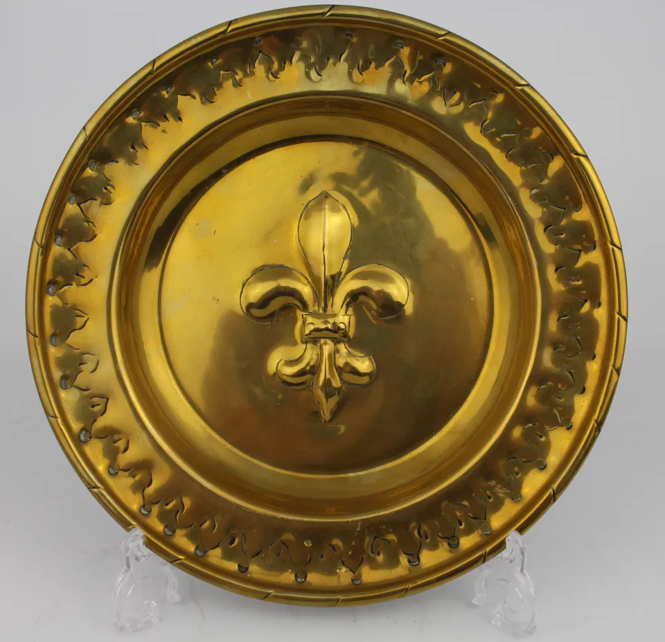 Antique Brass Charger with Fleur De Lys