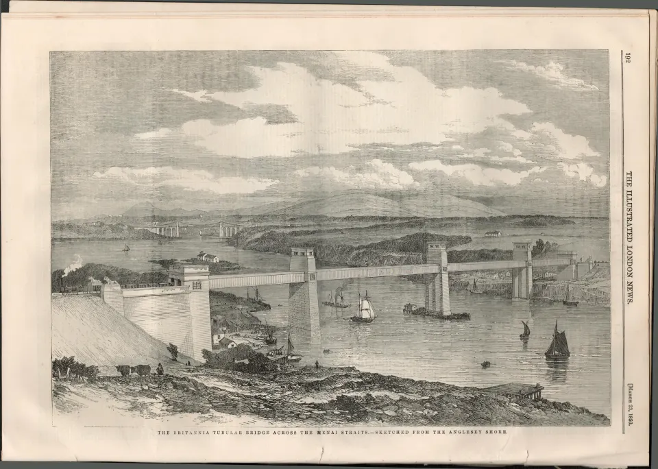 Opening Conwy Railway Bridge Britannia Tubular 1850 Antique Newspaper. 