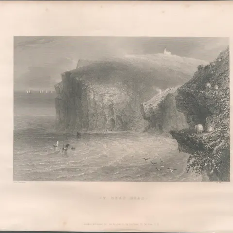 St Bees Head Cumbria Antique WH Bartlett 1842 Steel Engraving