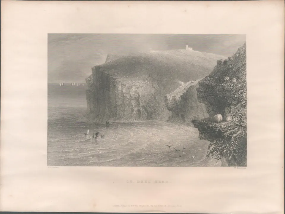 St Bees Head Cumbria Antique WH Bartlett 1842 Steel Engraving