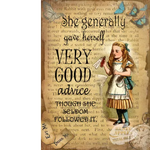 Alice In Wonderland Very Good Advice Given Designed Quote Large Metal Wall Art
