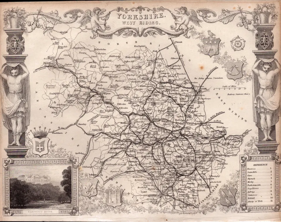 Yorkshire West Riding Steel Engraved Antique Thomas Moule Map.