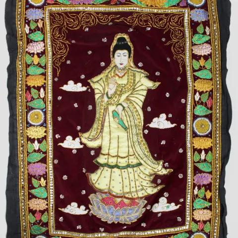Vintage Chinese Embroidered Silk Wall Hanging