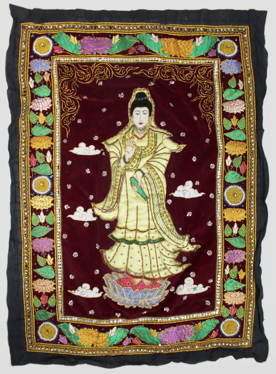 Vintage Chinese Embroidered Silk Wall Hanging