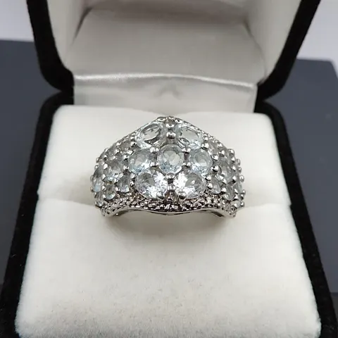 Sterling Silver 4 Carat Aquamarine Marine Ring New With Gift Pouch