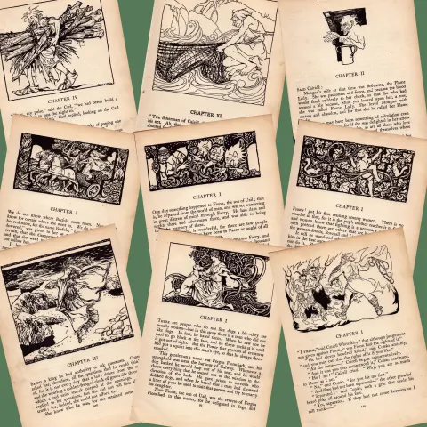 Collection Of 12 Antique  Rare Irish Fairy Tales Arthur Rackham Illustrated Prints.
