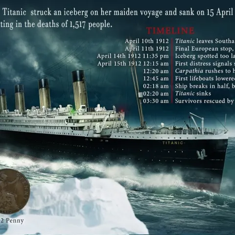 Sinking Of The Titanic Maiden Voyage Original Antique Penny Metal Wall Art