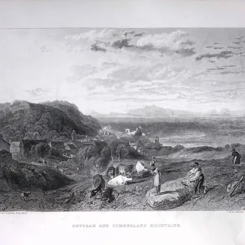 J.M.W Turner Heysham & Cumbria Mountains Antique Steel Engraving-88-TR