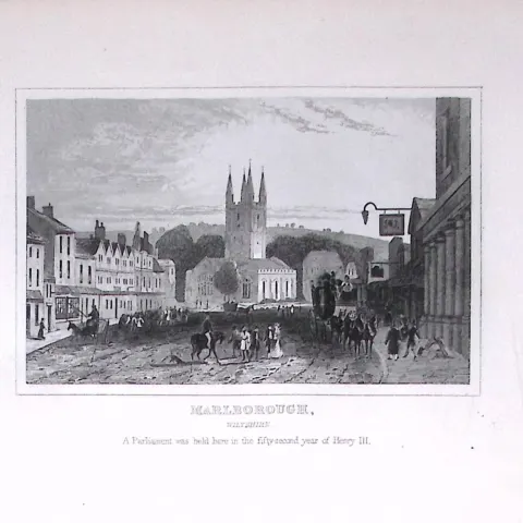 Marlborough Wiltshire Dugdale & Archer Antique 180 Years-Old Copper Plate Print-61