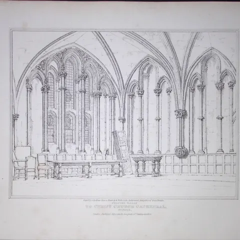 Christ Church Oxford 190 Years-Old Rare John Britton Antique Steel Engraving-96
