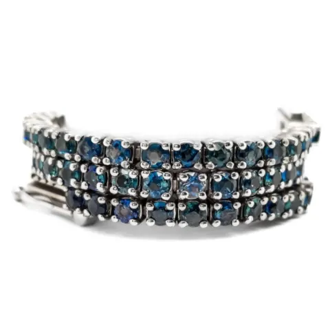 14K White Gold Tennis Bracelet - 4.30ct Sapphire Bracelet – Blue Green Gems
