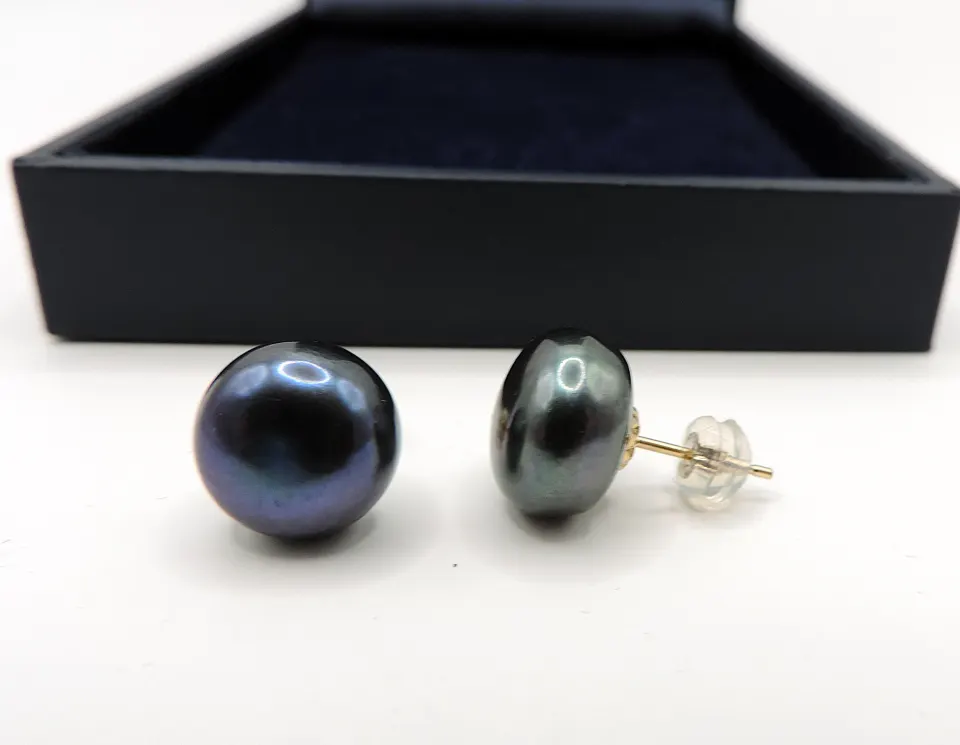 Cultured Pearl Stud Earrings Gold On Sterling Silver New With Gift Pouch
