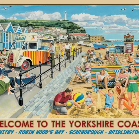 Yorkshire At The Seaside Punch & Judy - Ice Cream Van- Beach- Prom Metal Wall Art