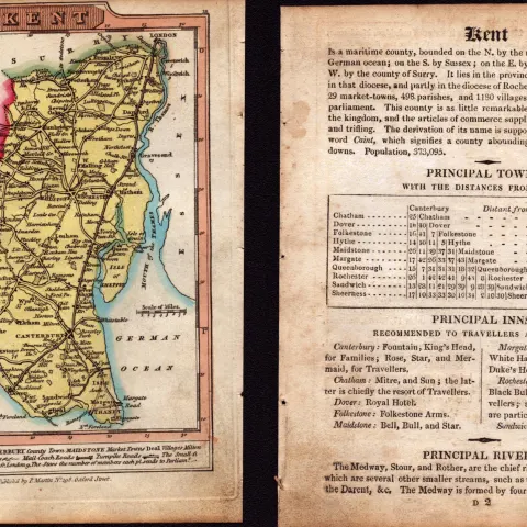 Kent Engraved Hand Coloured King George IV Antique Map & Text.