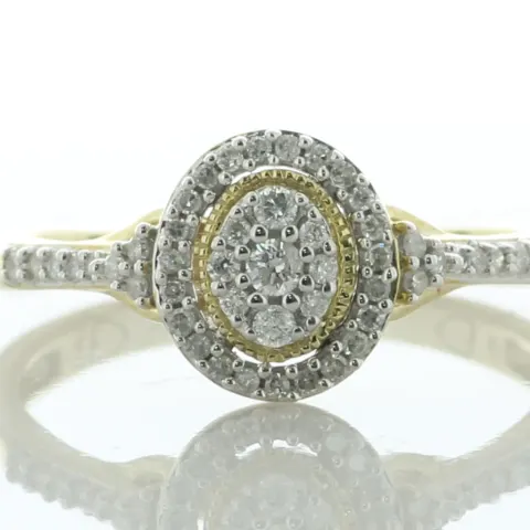 9ct Yellow Gold Oval Cluster Halo And Shoulders Diamond Ring 0.20 Carats