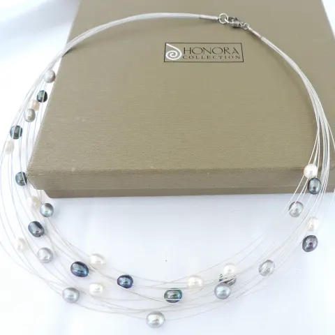 Honora Multi Strand Floating Pearl Necklace 925 Clasp New Boxed
