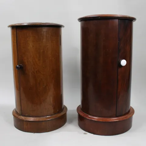 Pair of Victorian Marble Topped Cylindrical Mahogany Pot Cupboards