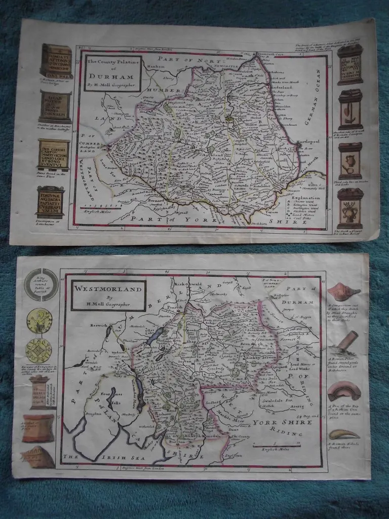 2 x 18th Century English County Maps by Herman Moll - Circa 1724-1750