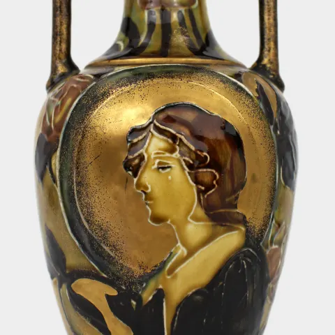 Bohemian Art Nouveau Portrait Vase, In The Manner of Amphora, c.1900