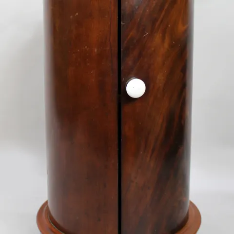 Victorian Marble Topped Cylindrical Flame Mahogany Pot Cupboard