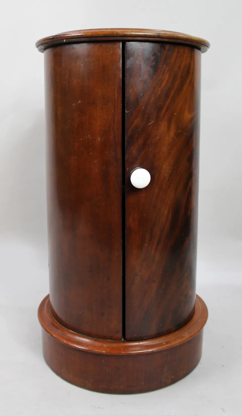 Victorian Marble Topped Cylindrical Flame Mahogany Pot Cupboard