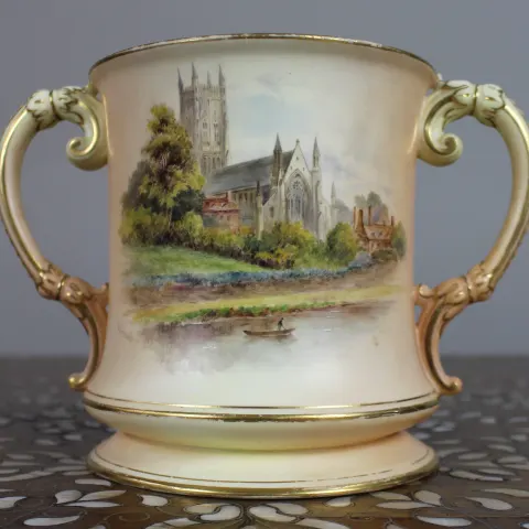 Royal Worcester Loving Cup – Hand-Painted Worcester Cathedral c.1902