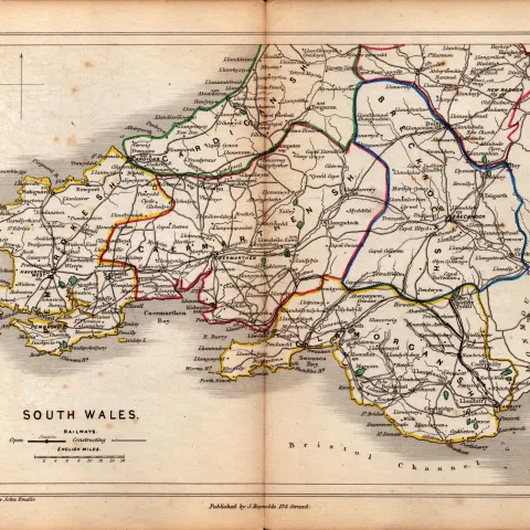 Antique Railway Map of South Wales Drawn & Engraved by John Emslie.