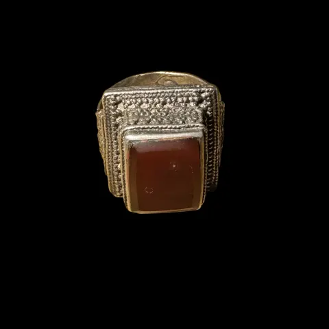Ottoman red stone white metal ring SIZE S