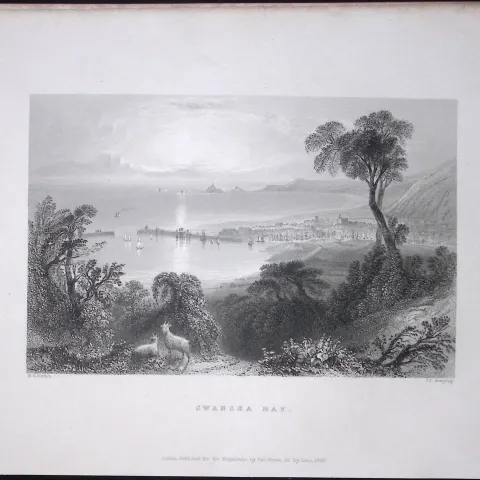 View of Swansea Bay Wales WH Bartlett 1842 Antique Steel Engraving-109