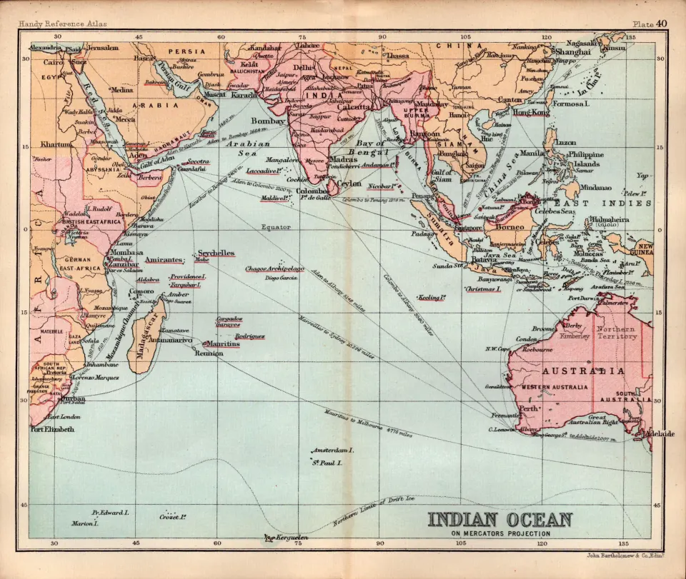 Indian Ocean Chart Double Sided Antique 1896 Map.