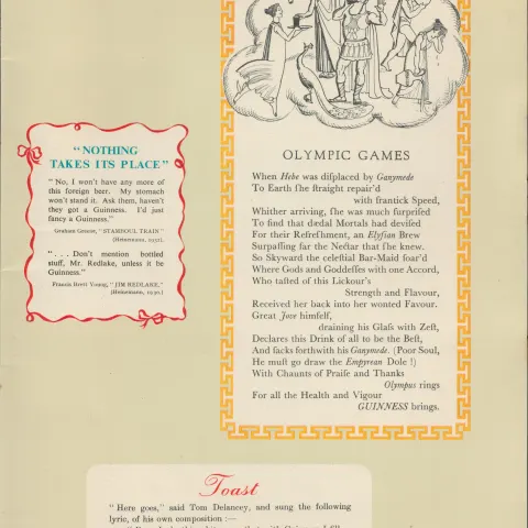 Double Sided Guinness Print 1937 "Olympics & Horn Of Plenty"A Genuine Double Sided Lithographed
