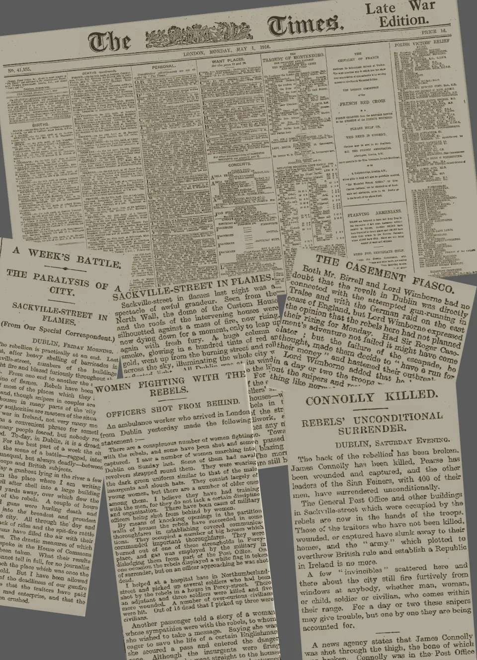 Easter Rising 1916 Newspaper  False Reports Connolly Killed & Pearse Injured